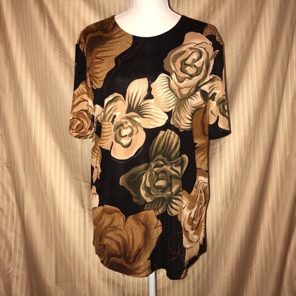 IMPRESSIONS LIFESTYLE MEDIUM BROWN FLORAL BLOUSE
